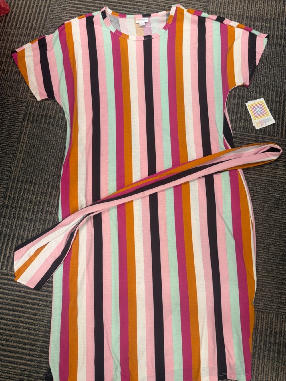 NWT LuLaRoe Marly Striped Dress - Pink, Mint, Black SZ XL - Picture 2 of 3
